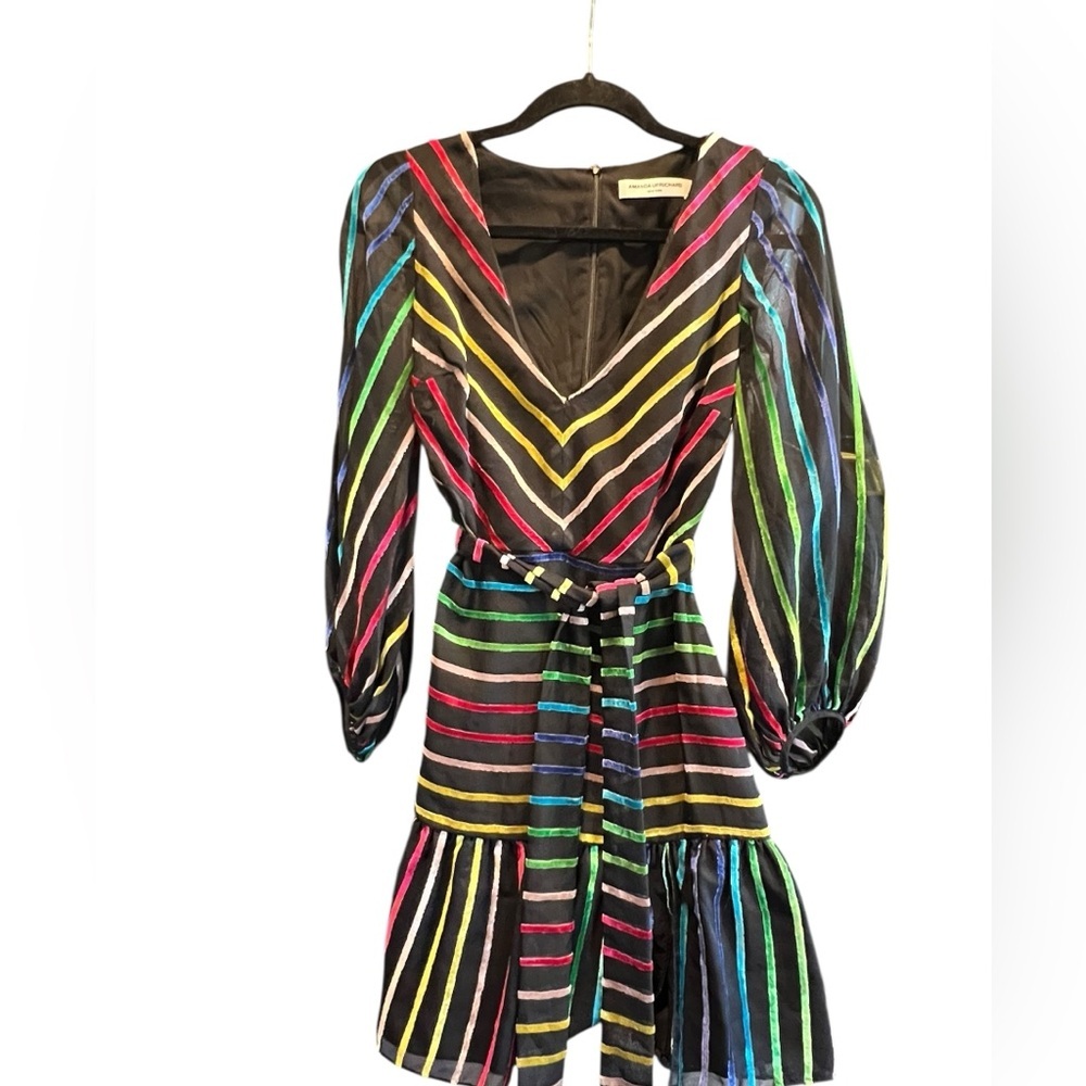 Amanda Uprichard Black Multicolor Striped Dress